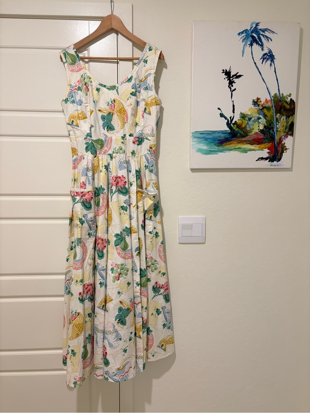 Vintage Karen Alexander Dress with Picnic Floral Print Sz 14 EUC